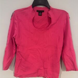 Barneys New York Bright Pink Lace-Up Shoulder Long Sleeve Top